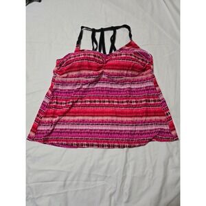 AVA VIV Womens Tankini Swim Top Pink Geometric Print Built In Bra Size 20W /0337